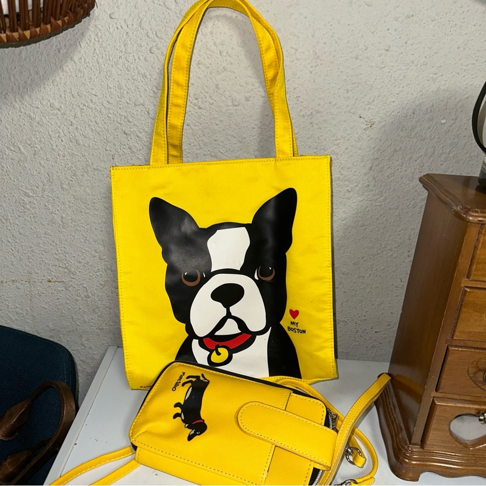 Yellow Dog Print Crossbody Bag